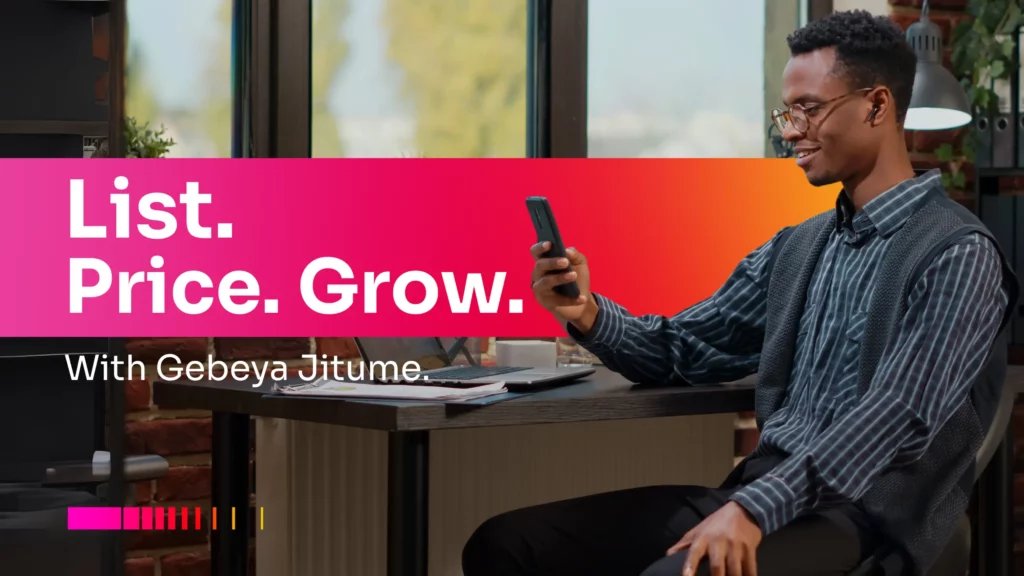 Freelancer using Gebeya Jitume to list and price services from phone.