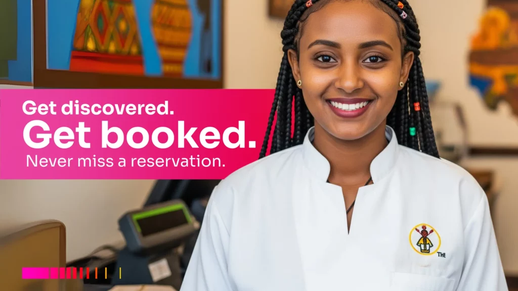 Ethiopian restaurant owner using Gebeya Jitume restaurant booking system in Addis Ababa.