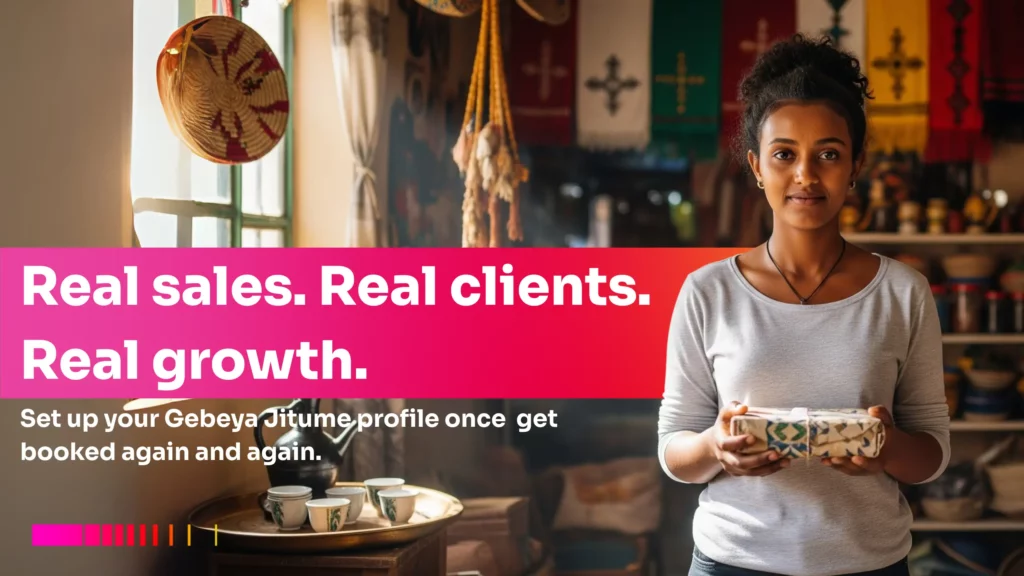 Ethiopian business owner offering packaged goods to increase sales for small business in Ethiopia.