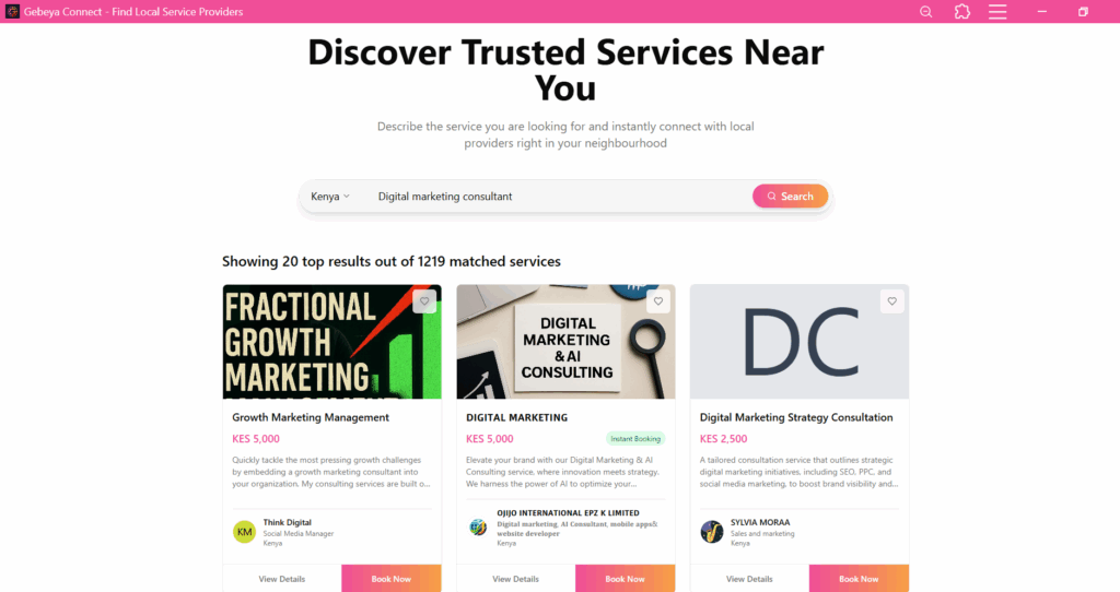 Search results for digital marketing consultant Nairobi on Gebeya Connect